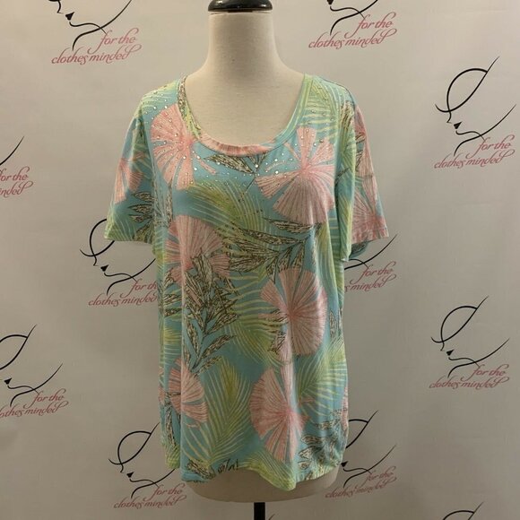 Coral Bay. Size Large. Embellished Short Sleeve T-Shirt. Rhinestones. B27 - Picture 1 of 5